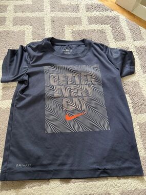 Nike Navy Short-Sleeve Dri-FIT Tee with Orange Swoosh